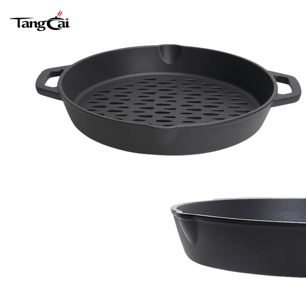 OEM&ODM 12 Inch Pre-Seasoned Round Steak Pan with Nonstick Perforated Grill Surface