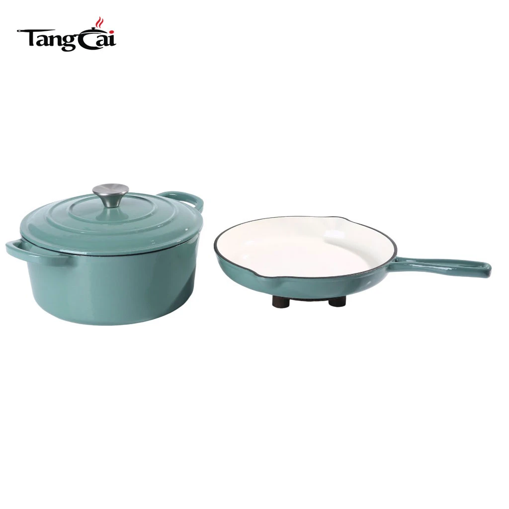 Glossy Teal 2-Piece Enameled Cast Iron Cookware Set