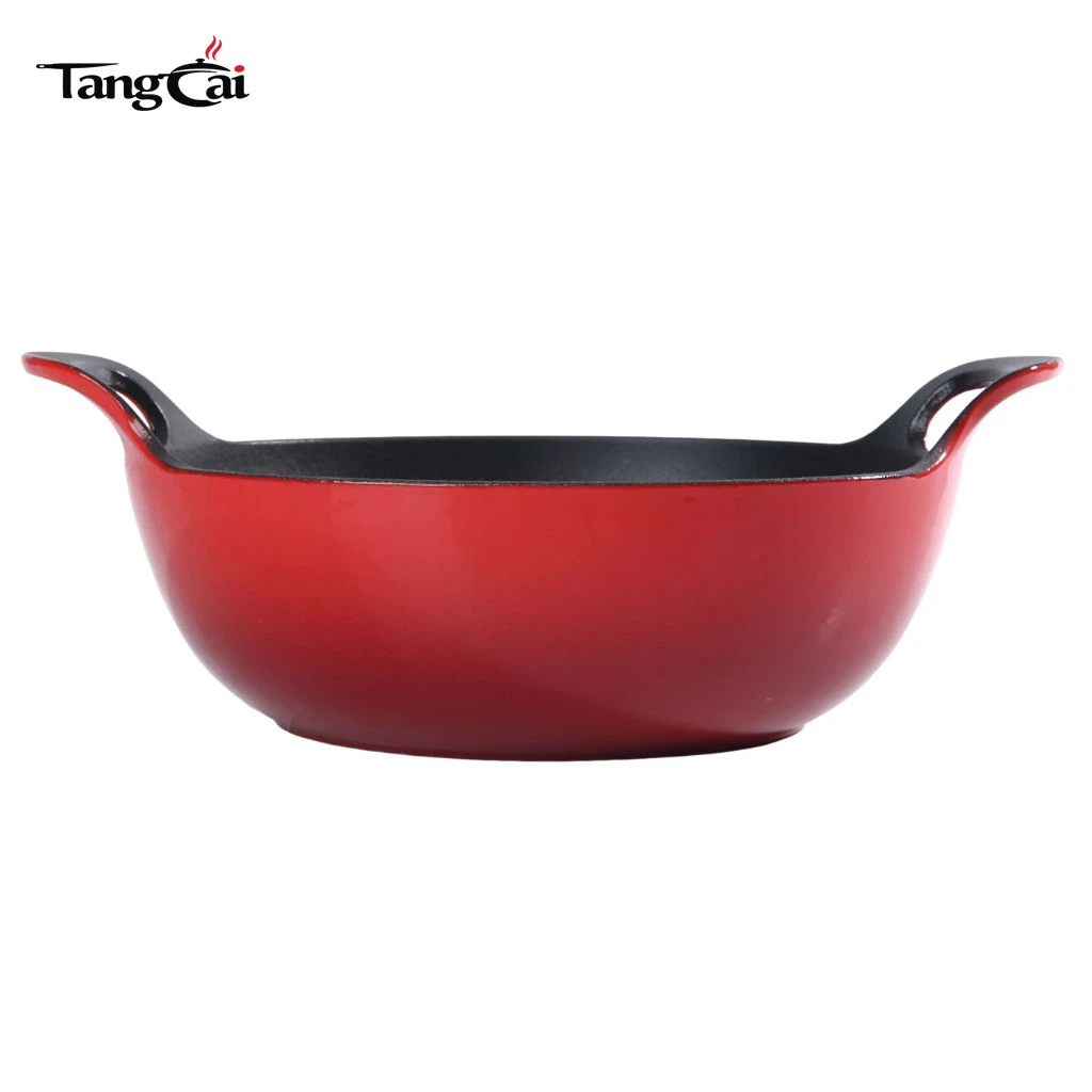 Traditional 10.25" 26cm Diameter Round Enameled Cast Iron Balti Dish 3QT Cast Iron Stir Fry Pan