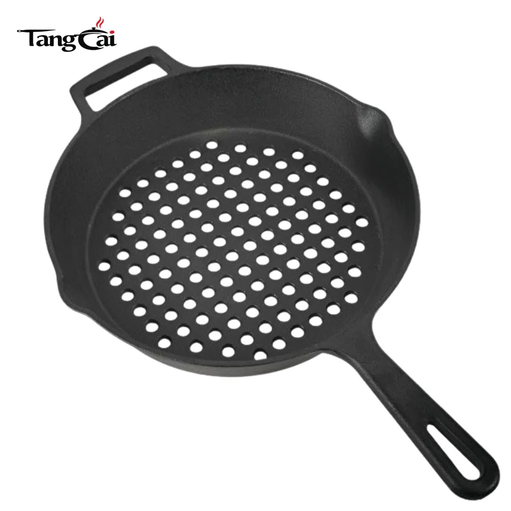 Custom Pre-Seasoned Cast Iron Frying Pan with Nonstick Perforated Grill Surface