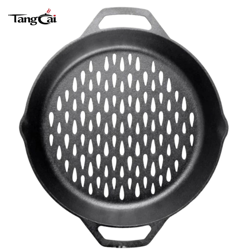 OEM&ODM 12 Inch Pre-Seasoned Round Steak Pan with Nonstick Perforated Grill Surface