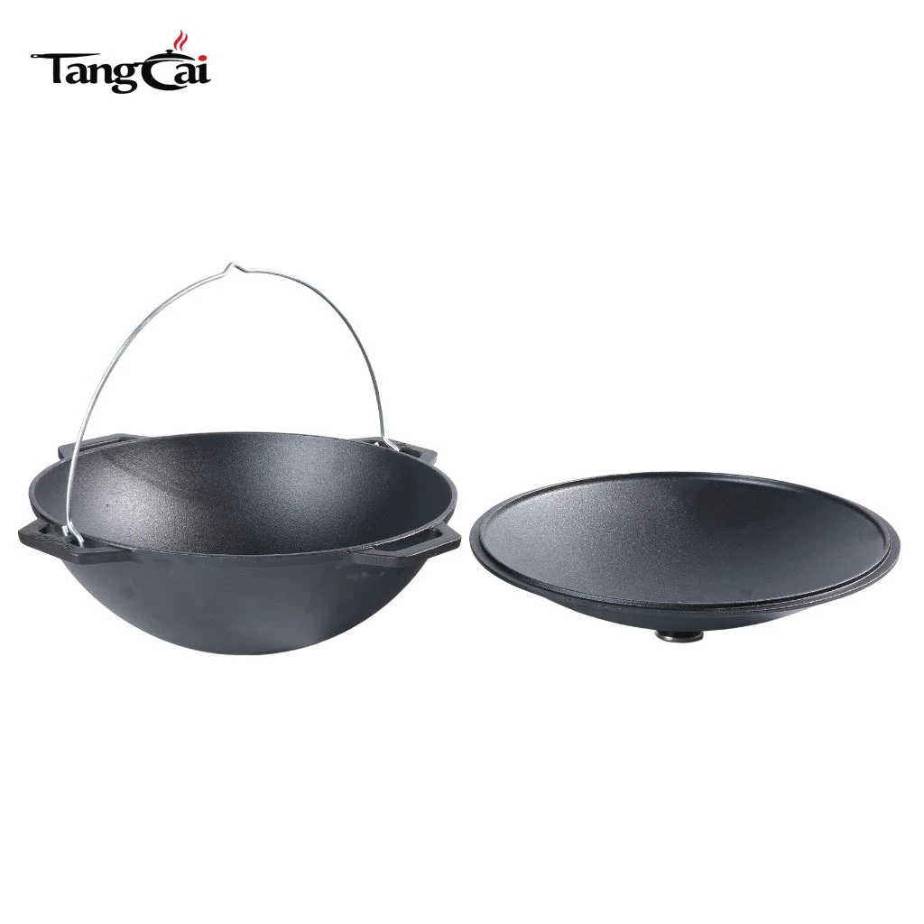 Popular 12L Pre-Seasoned Cast Iron Cauldron with Lid - Large Cast Iron Asian Kazan Pot