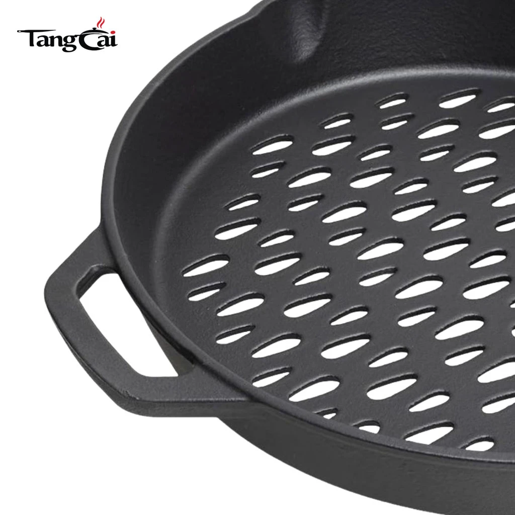 OEM&ODM 12 Inch Pre-Seasoned Round Steak Pan with Nonstick Perforated Grill Surface