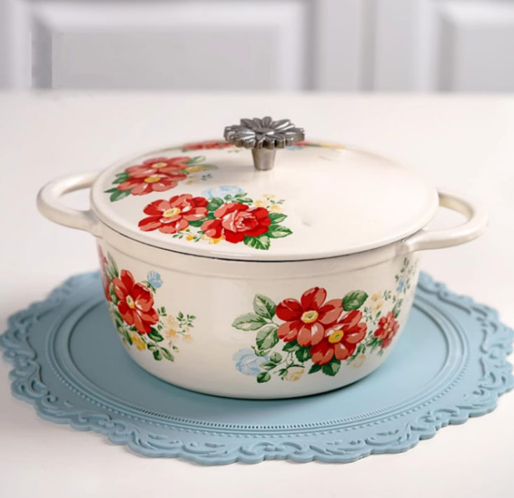 Special Cast Iron Cookware Product Proposal: Vintage Floral Enameled Cast Iron Dutch Oven