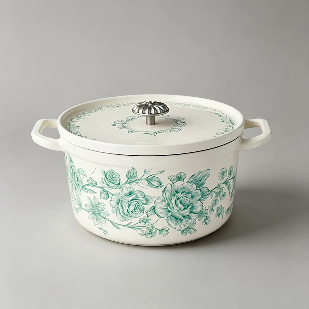 Custom trending vintage floral enameled cast iron dutch oven | OEM ODM Supported