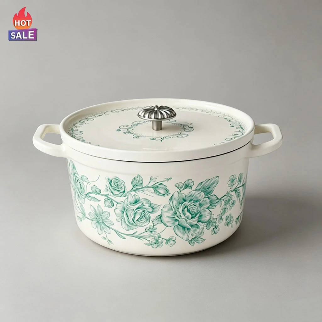 Custom trending vintage floral enameled cast iron dutch oven | OEM ODM Supported
