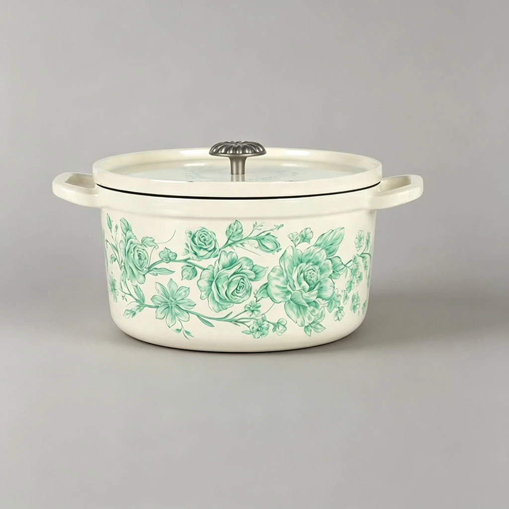 Custom trending vintage floral enameled cast iron dutch oven | OEM ODM Supported