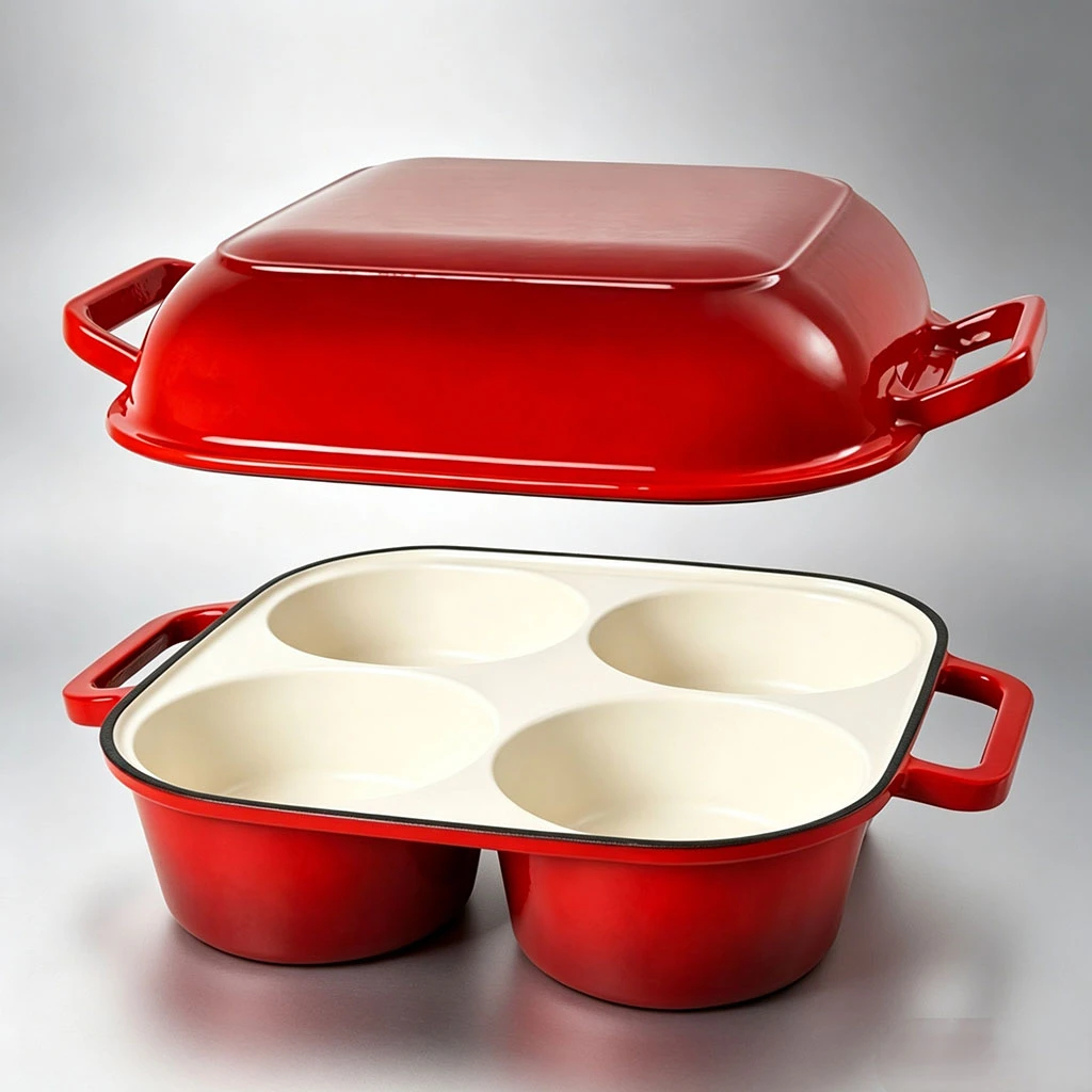 Trending 4-Cavity Enameled Cast Iron Sourdough Bread Baking Pan with Lid