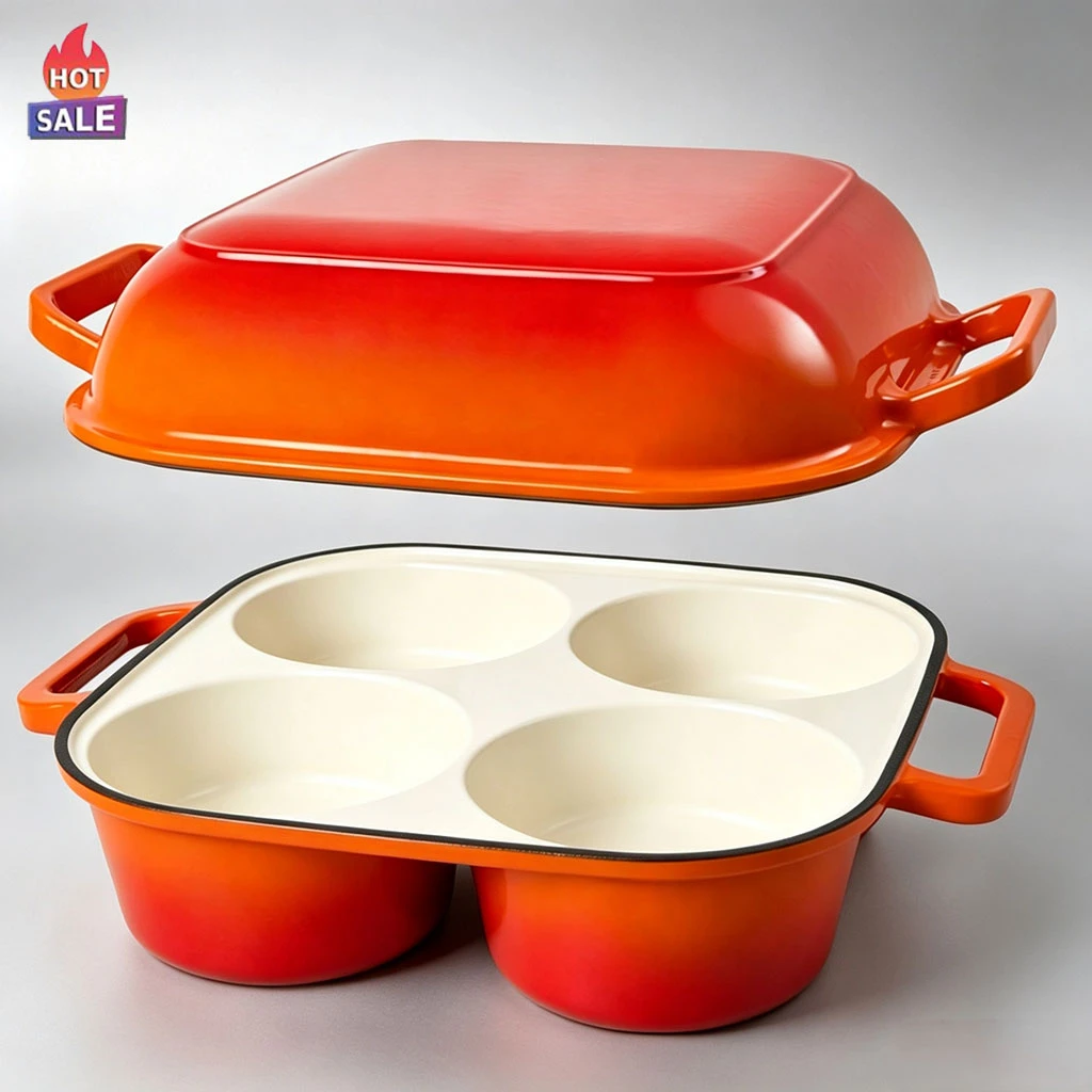 Trending 4-Cavity Enameled Cast Iron Sourdough Bread Baking Pan with Lid