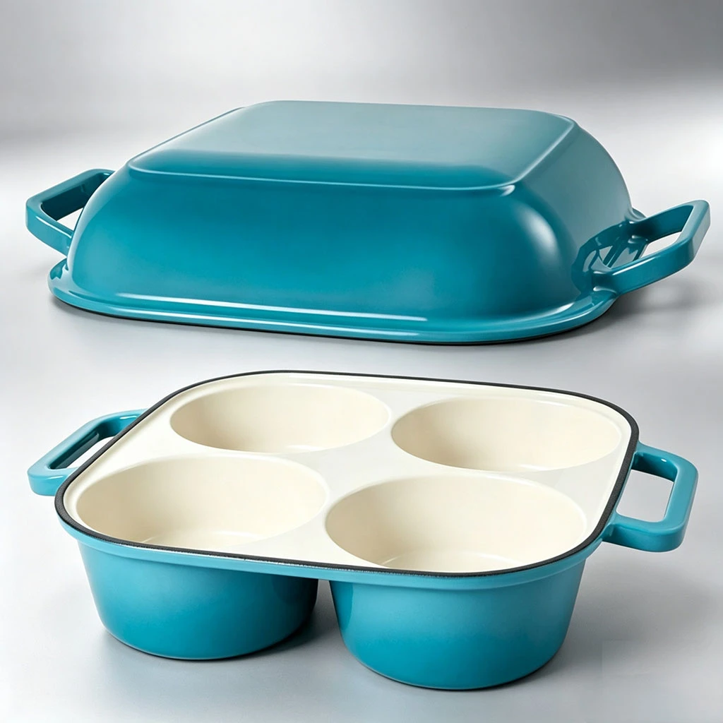 Trending 4-Cavity Enameled Cast Iron Sourdough Bread Baking Pan with Lid