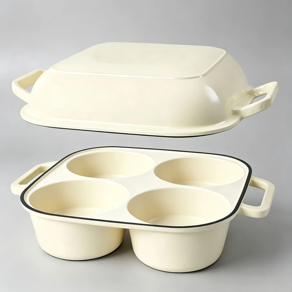 Trending 4-Cavity Enameled Cast Iron Sourdough Bread Baking Pan with Lid