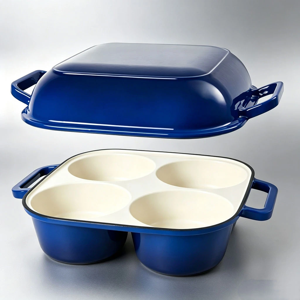 Trending 4-Cavity Enameled Cast Iron Sourdough Bread Baking Pan with Lid