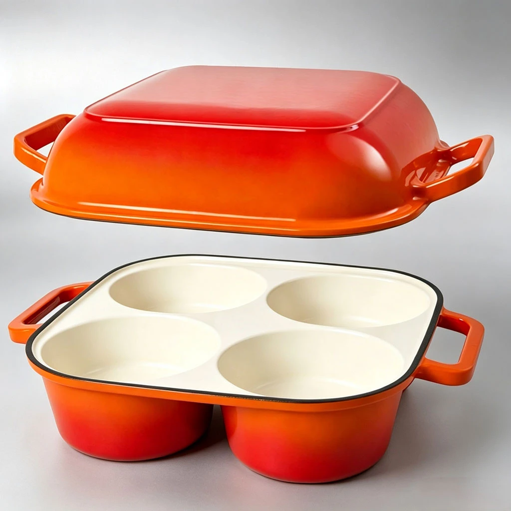 Trending 4-Cavity Enameled Cast Iron Sourdough Bread Baking Pan with Lid