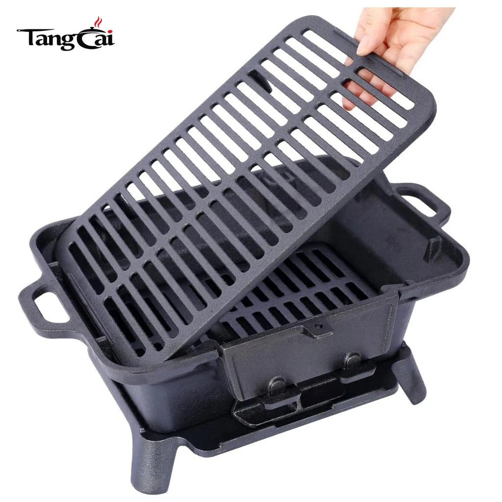 Wholesale Cast Iron Hibachi Grill, Mini Portable Charcoal BBQ, Tabletop Skillet Grill Stove for Outdoor, Picnics & Hunting
