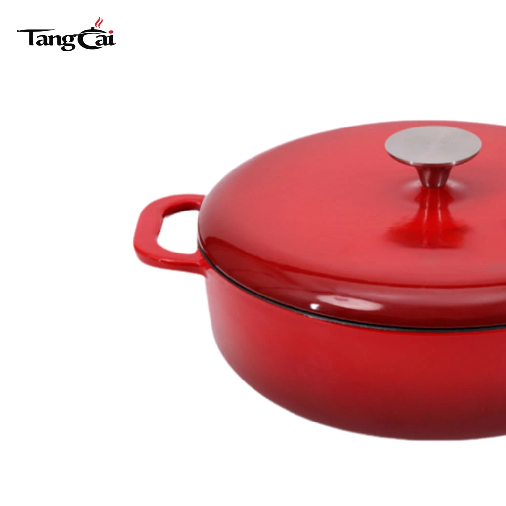 Wide-Body Enameled Cast Iron Shallow Casserole Pot for Home & Restaurant Cooking