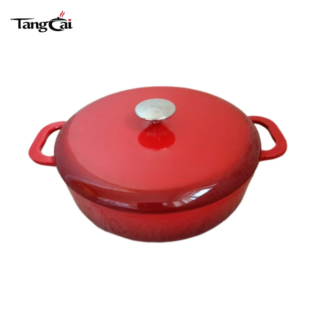 Wide-Body Enameled Cast Iron Shallow Casserole Pot for Home & Restaurant Cooking
