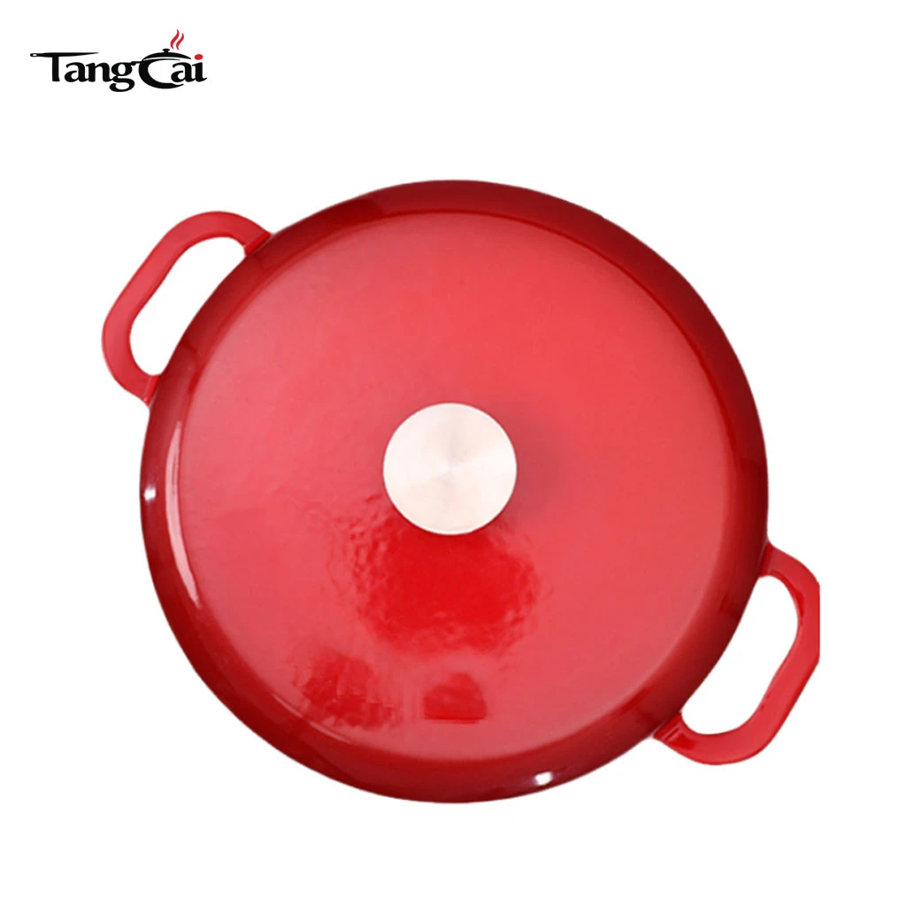 Wide-Body Enameled Cast Iron Shallow Casserole Pot for Home & Restaurant Cooking